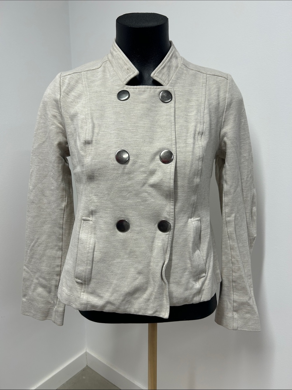 Cabi Charlie Jacket Double Breasted Knit Blazer Oatmeal Size M #3028